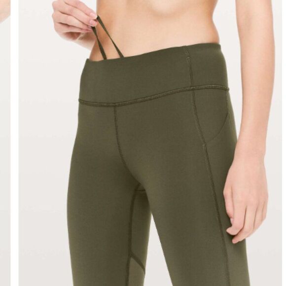 Lululemon Pace Rival Crop Full On Luxtreme Mesh 22" Leggings Size 2 Dark Olive - Picture 11 of 13